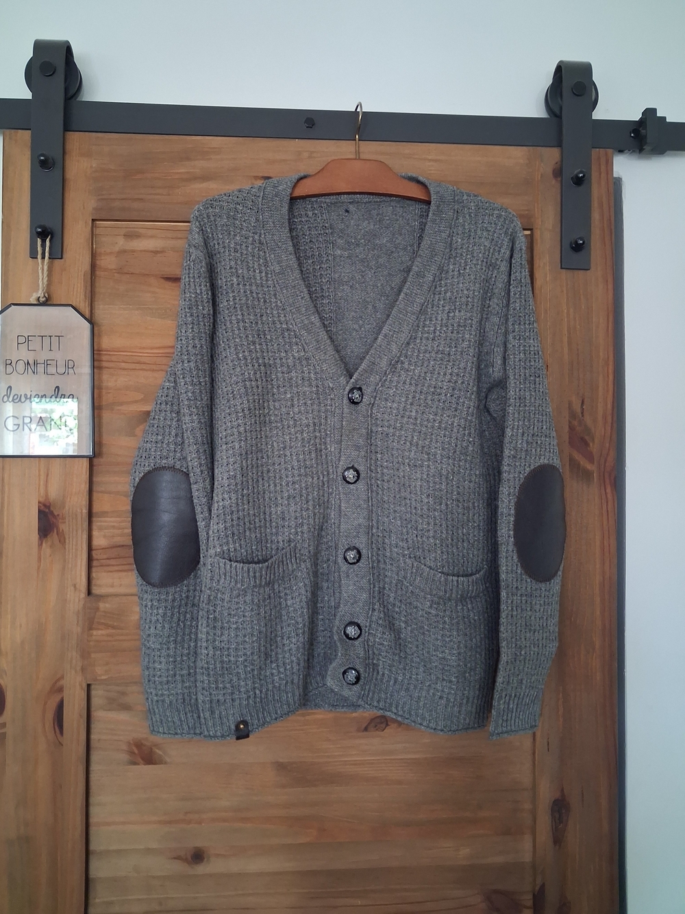 Lord & Fools Gray Knit Button Cardigan with Elbow Patches